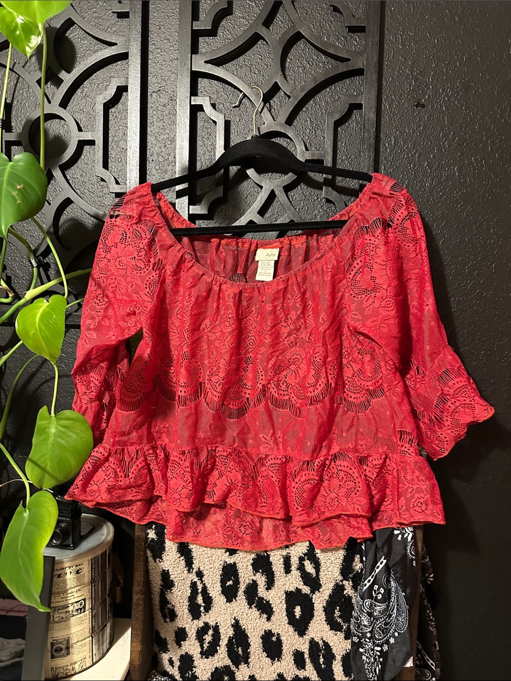 Daytrip Red Lace Ruffle Blouse